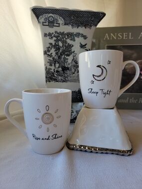 Rise and Shine / Sleep Tight White Ceramic Mug Set